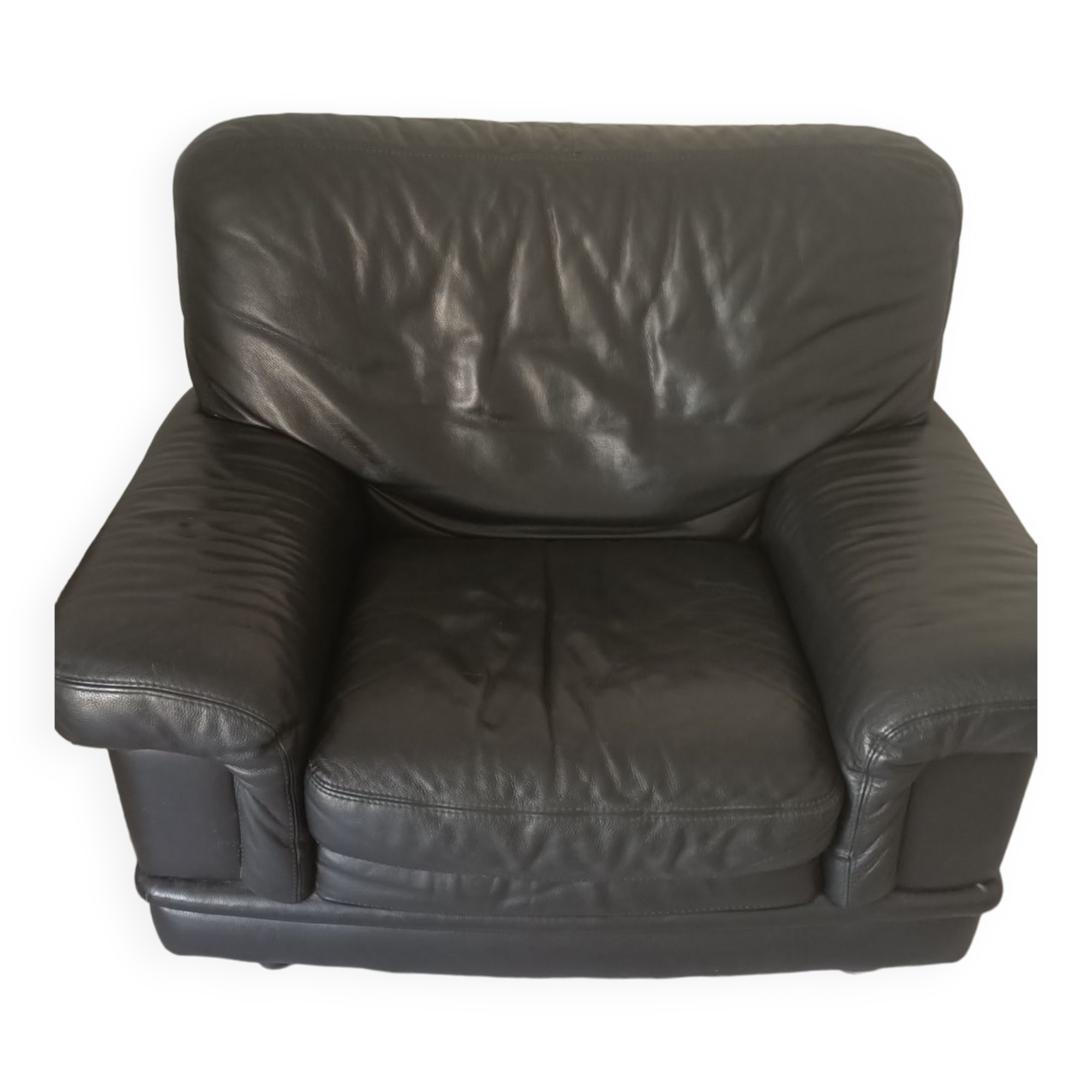 Paire De Fauteuils En Cuir Noir Style Années 80 - Très Confortables - Bon état