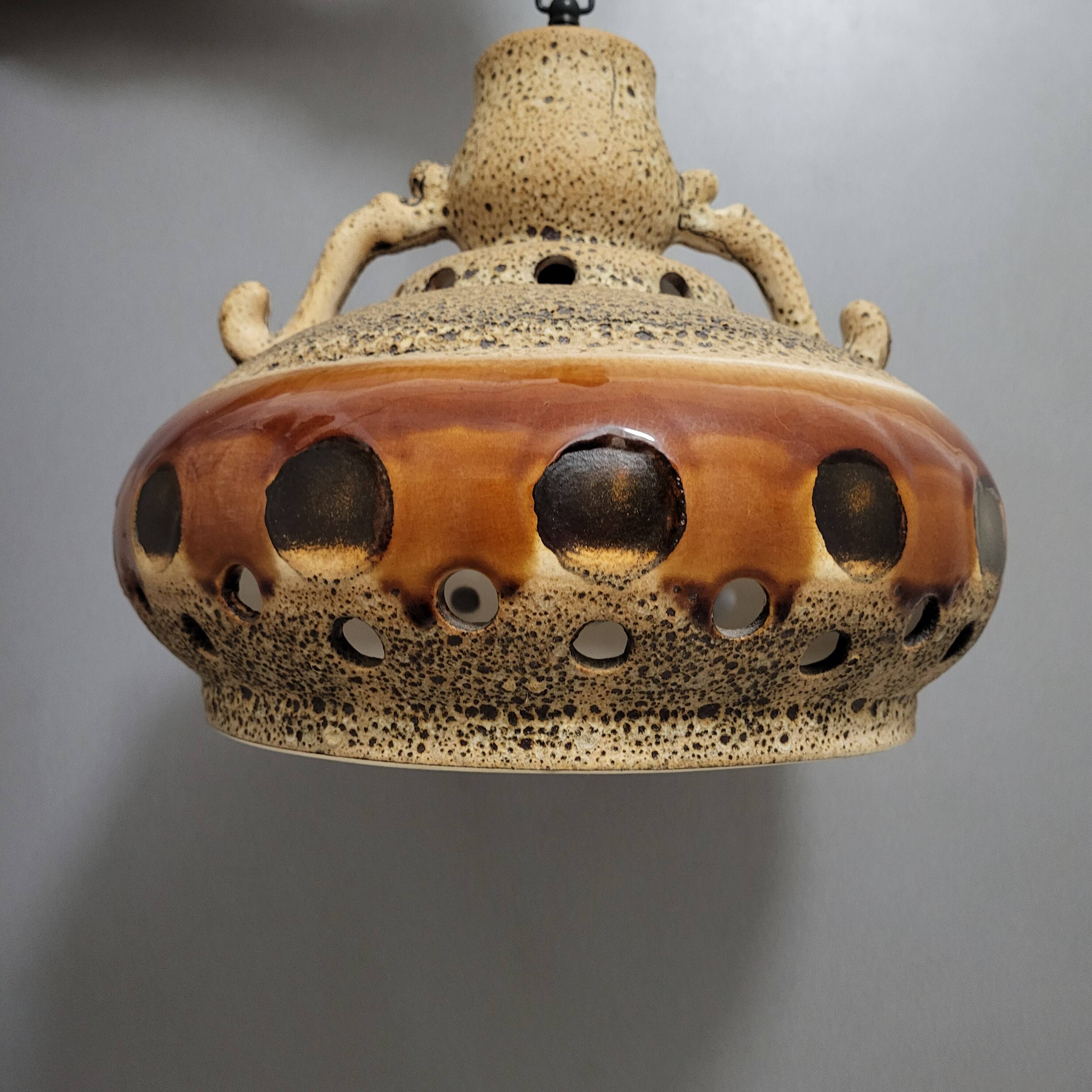 Glazed ceramic pendant light, West Germany 1960-70