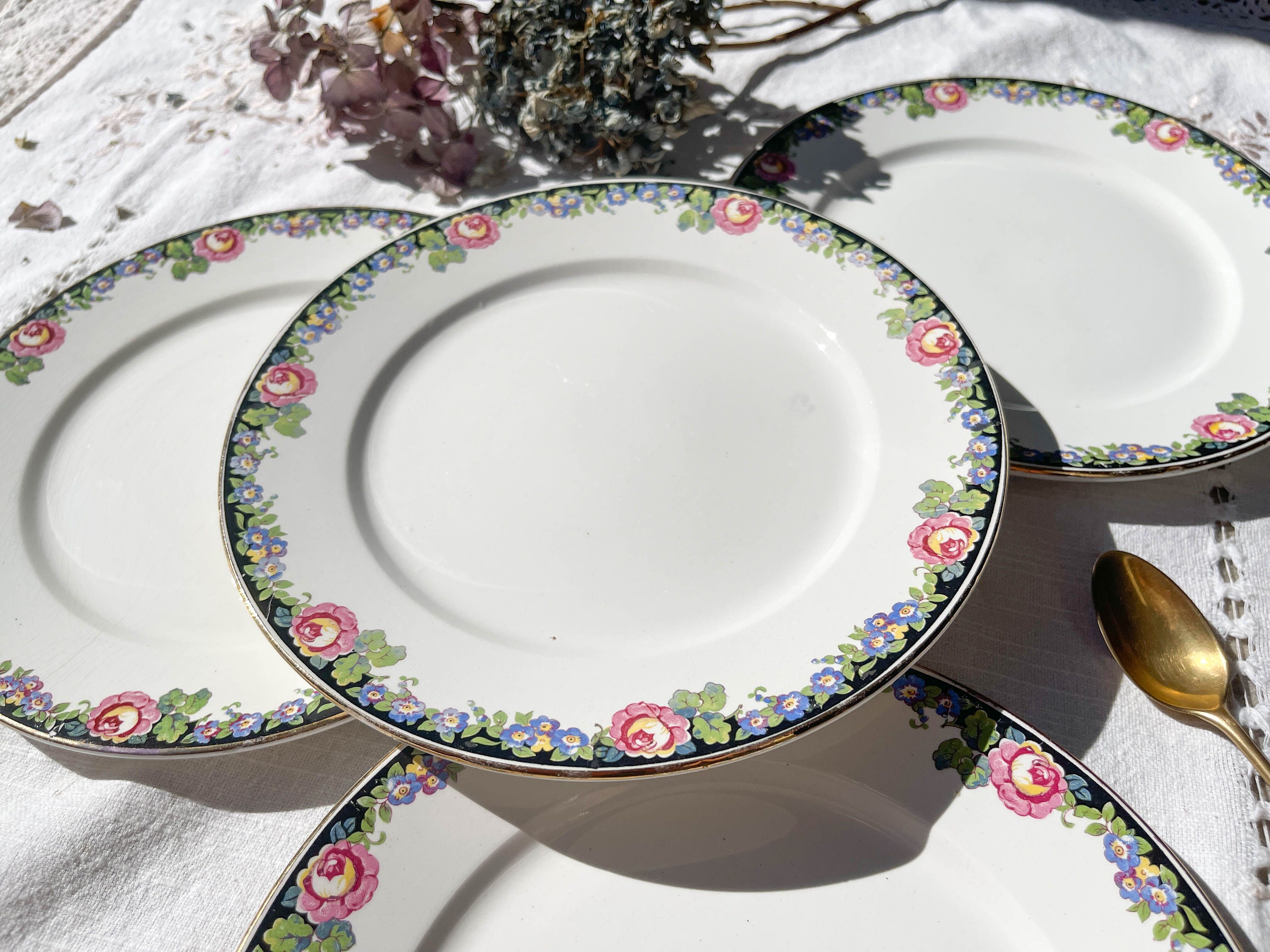4 Digoin opaque porcelain plates with floral pattern "3984"