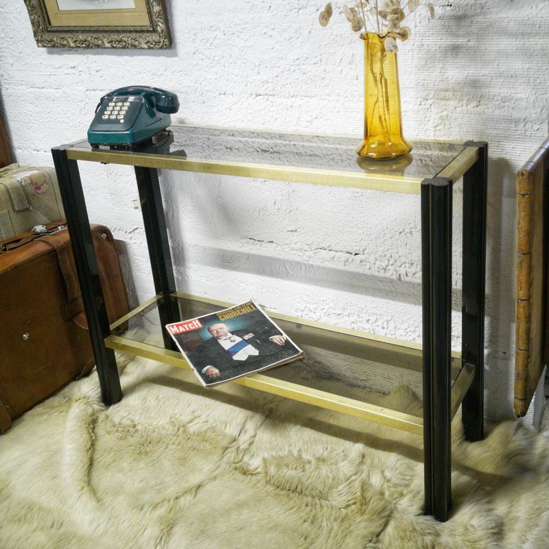 Vintage wooden console and smoked glass