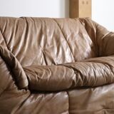 Canapé Sloop Ligne Roset par Michel Ducaroy en cuir cognac, années 1970