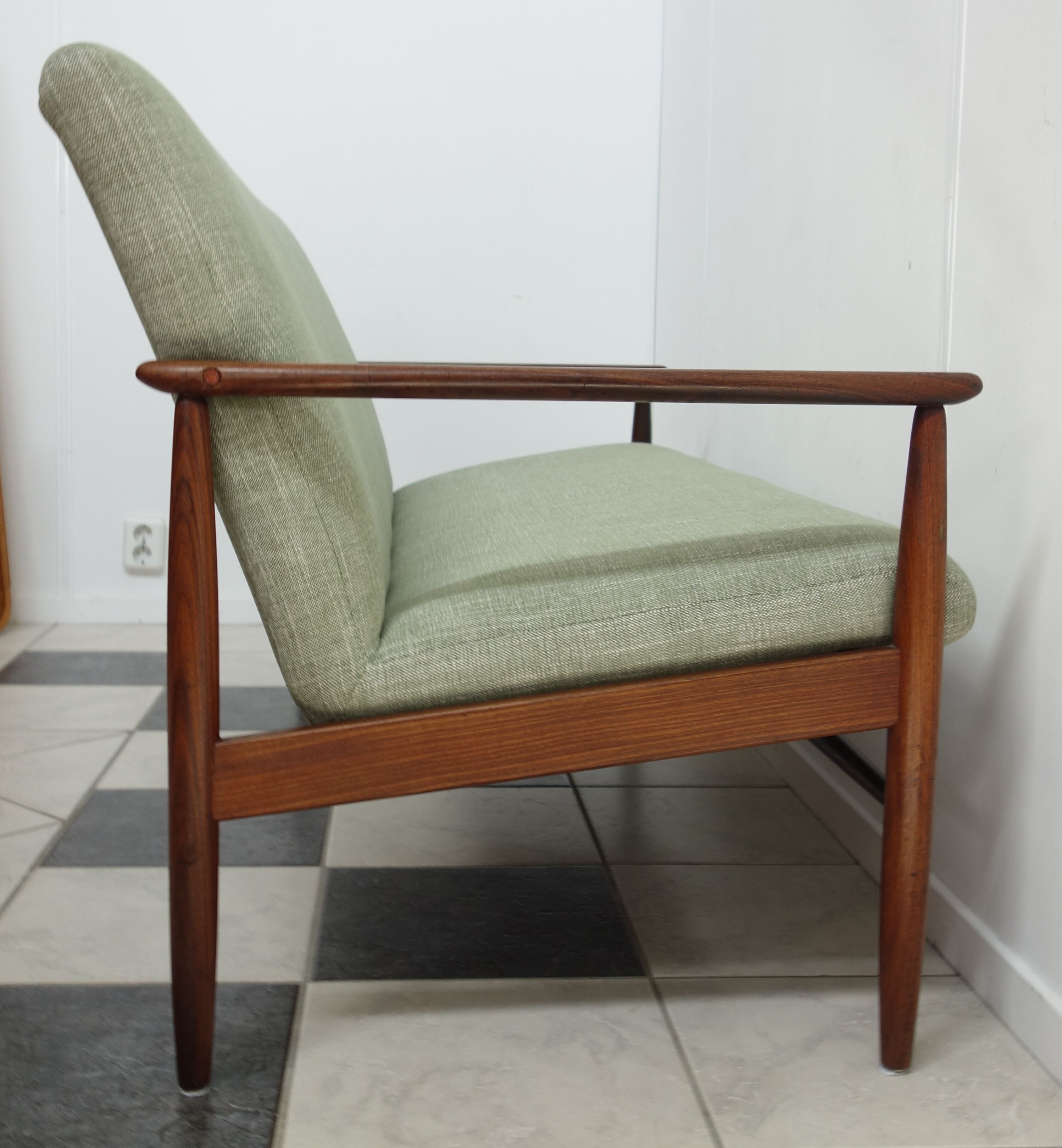 Danish teak 2 seat sofa green upholstery