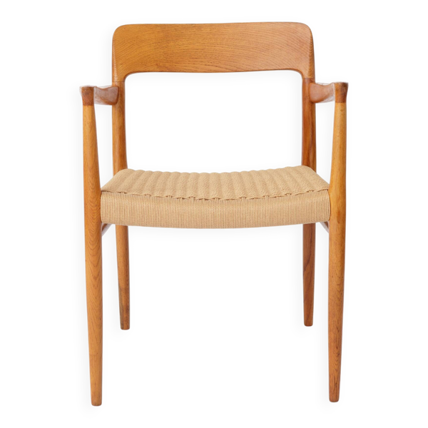 Rare Niels Otto Møller Modèle 56 Fauteuil Chêne Danois Siège Tissé Années 1950