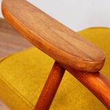 MID Century Armchair Ocher Yellow Wool, Turned Legs, 1960s