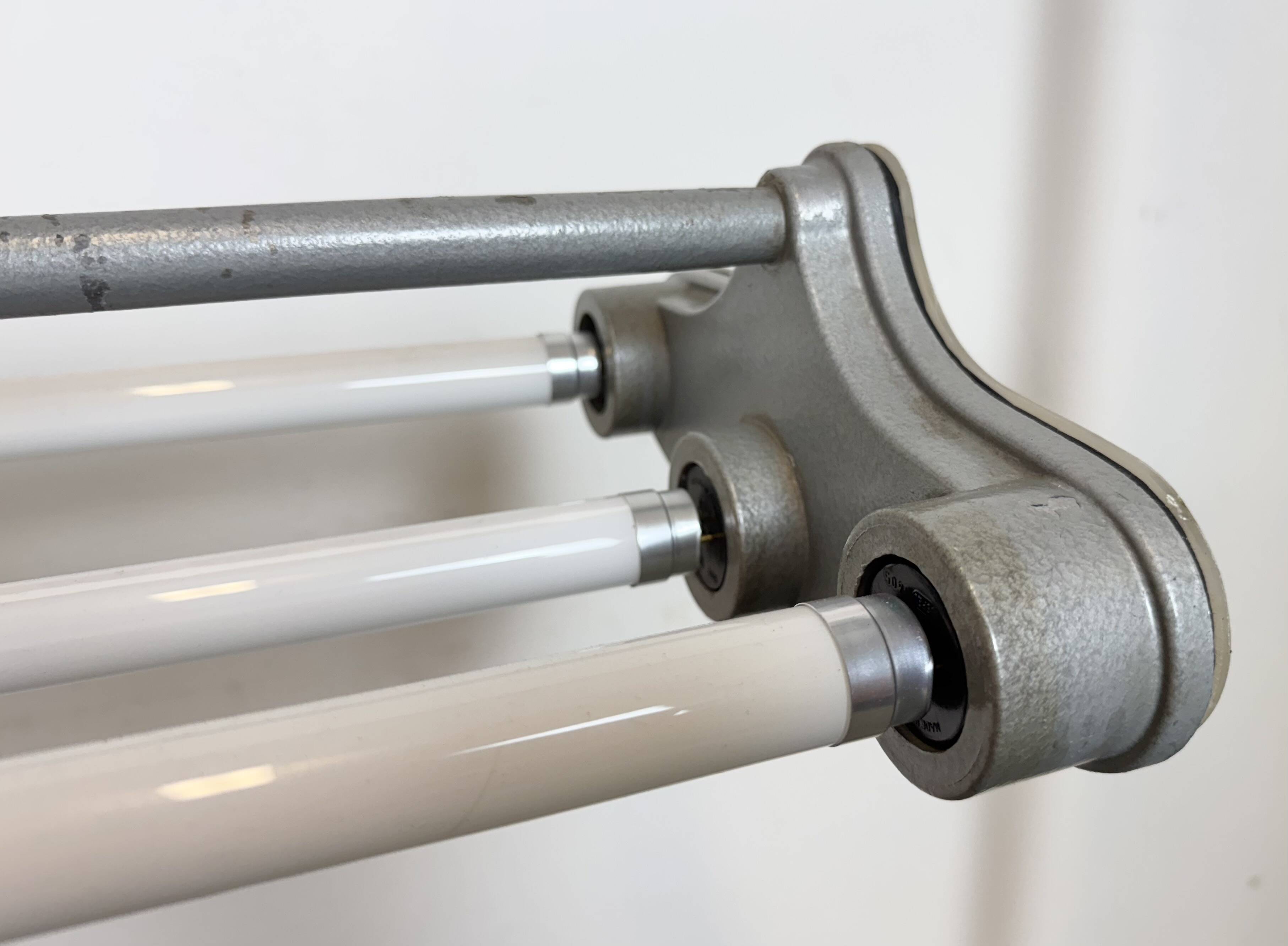 Grey Industrial Hanging Tube Light from Polam Gdansk, 1970s