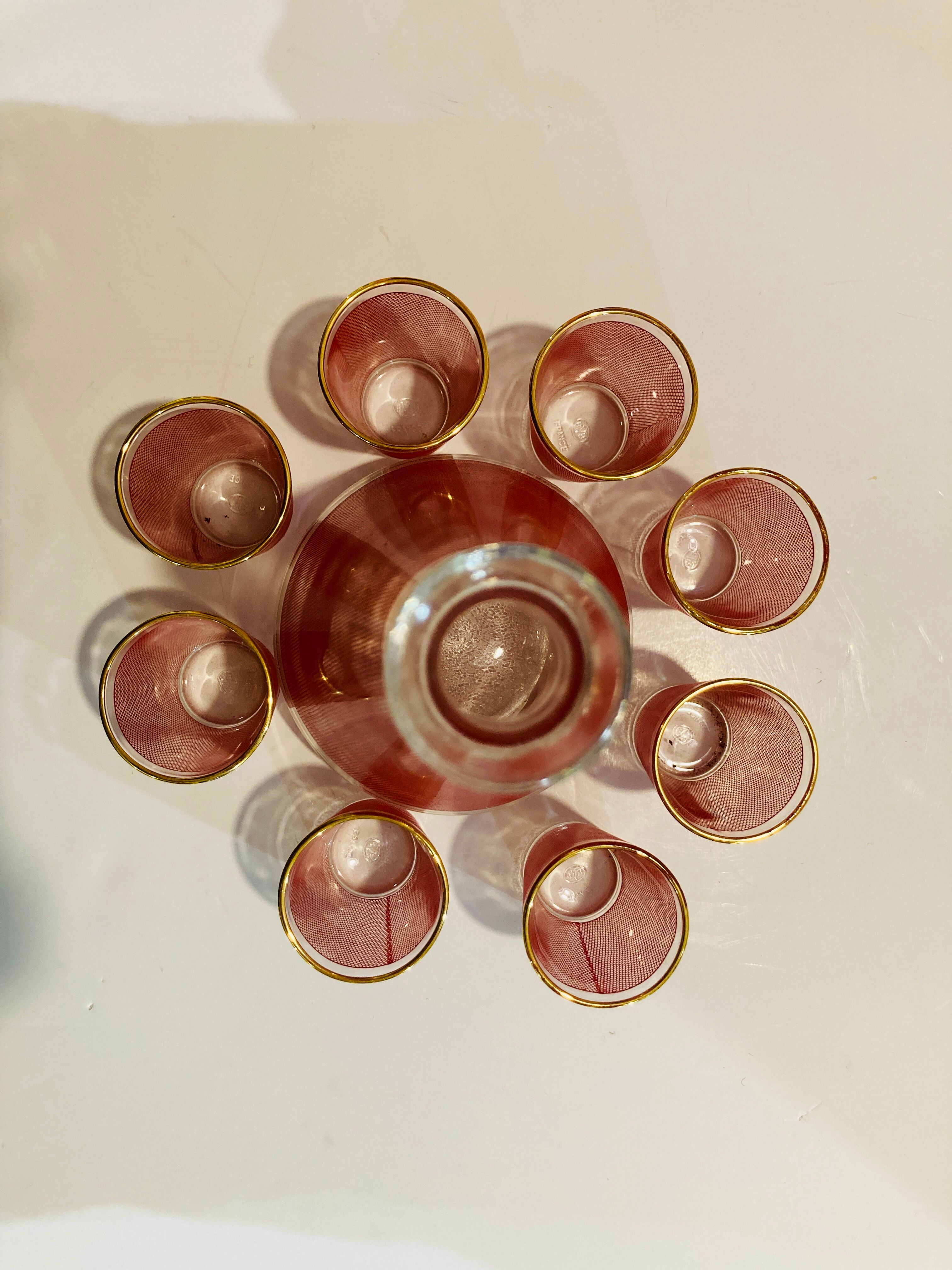 Set red liquor 1 carafe + 8 glasses Bvb France -retro cuisine vintagz