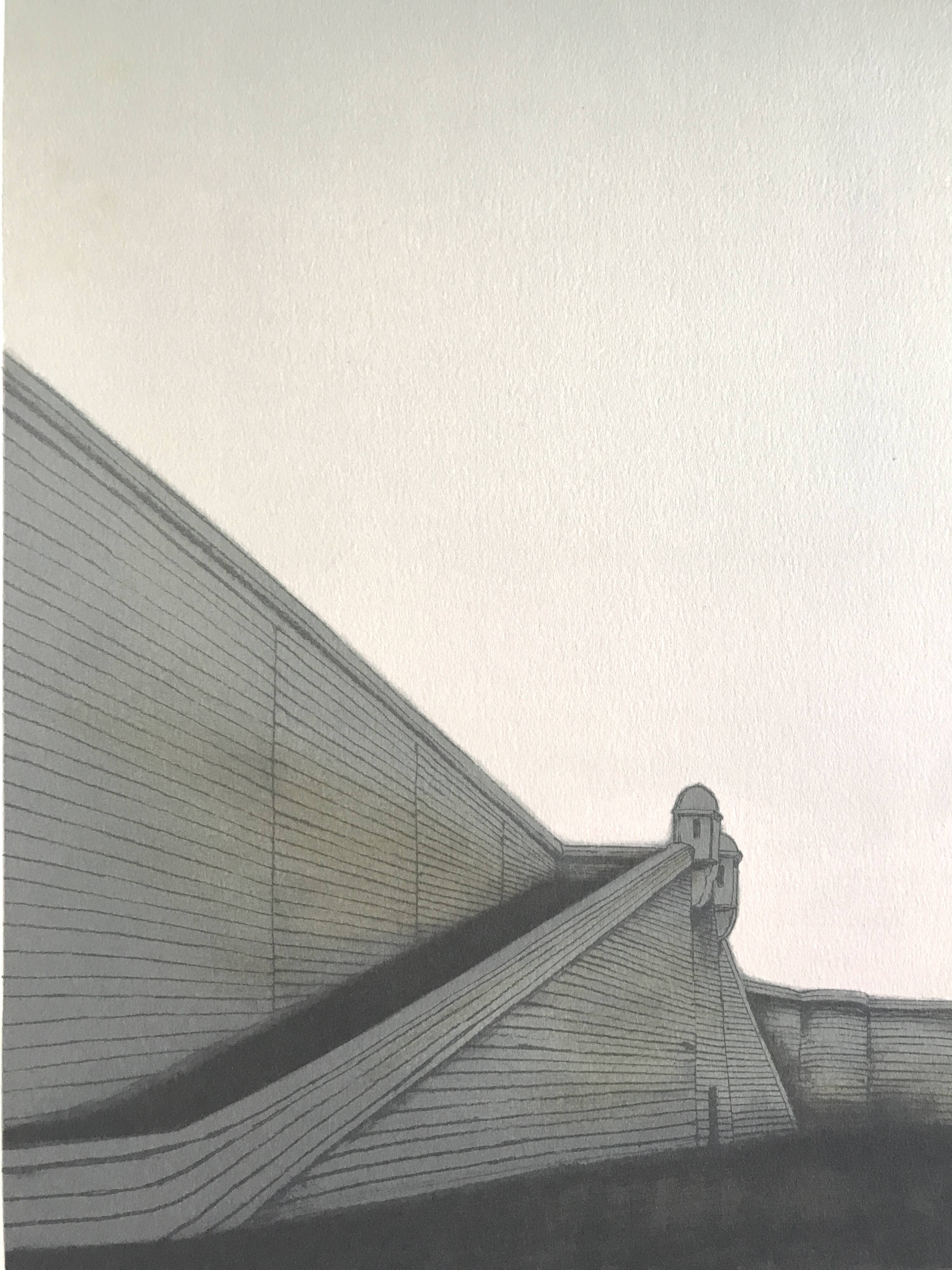 Original lithograph by alain le foll, fortifications, 1978