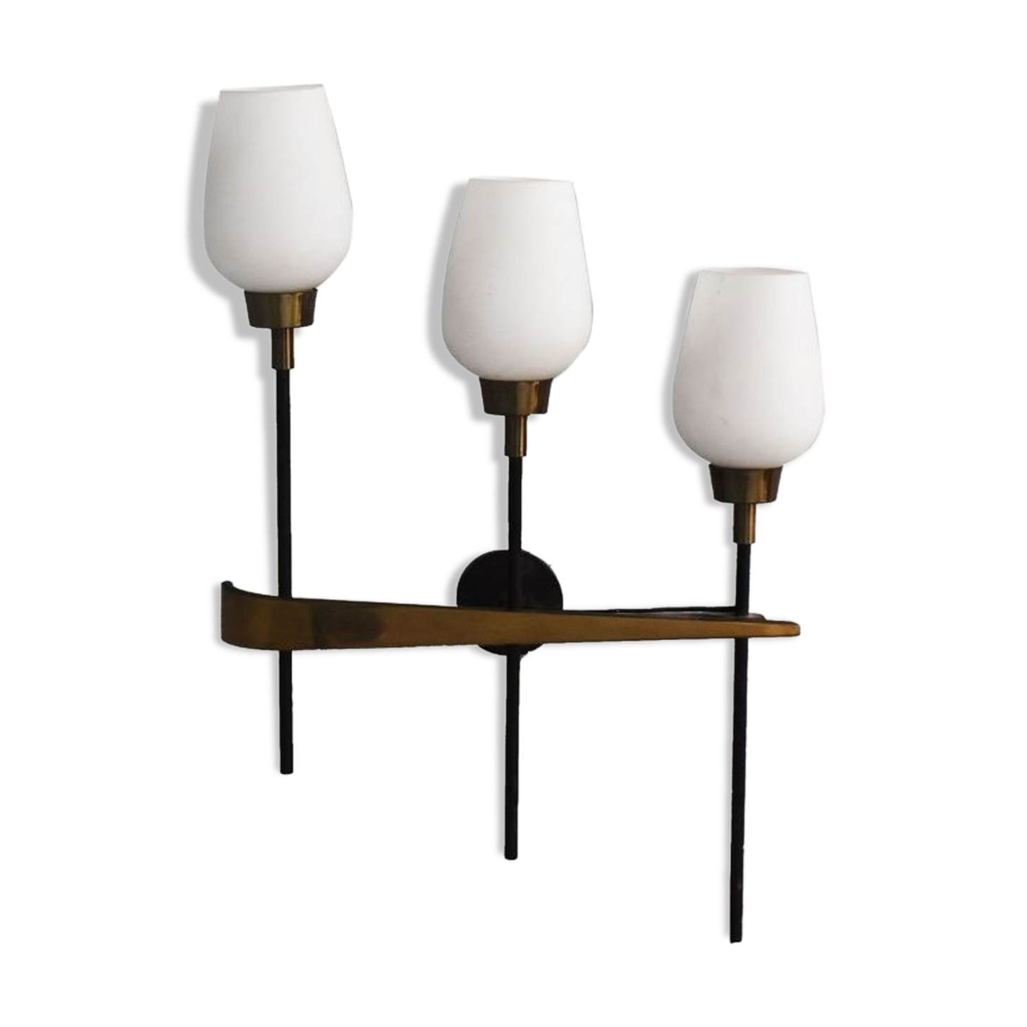 Pair of brass appliques metal and opaline 1960