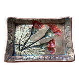 Arty enameled terracotta dish signed by the artist