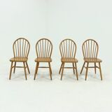 4 chaises de salle à manger scandinaves à dossier à fuseaux, style Akerblom années 1960