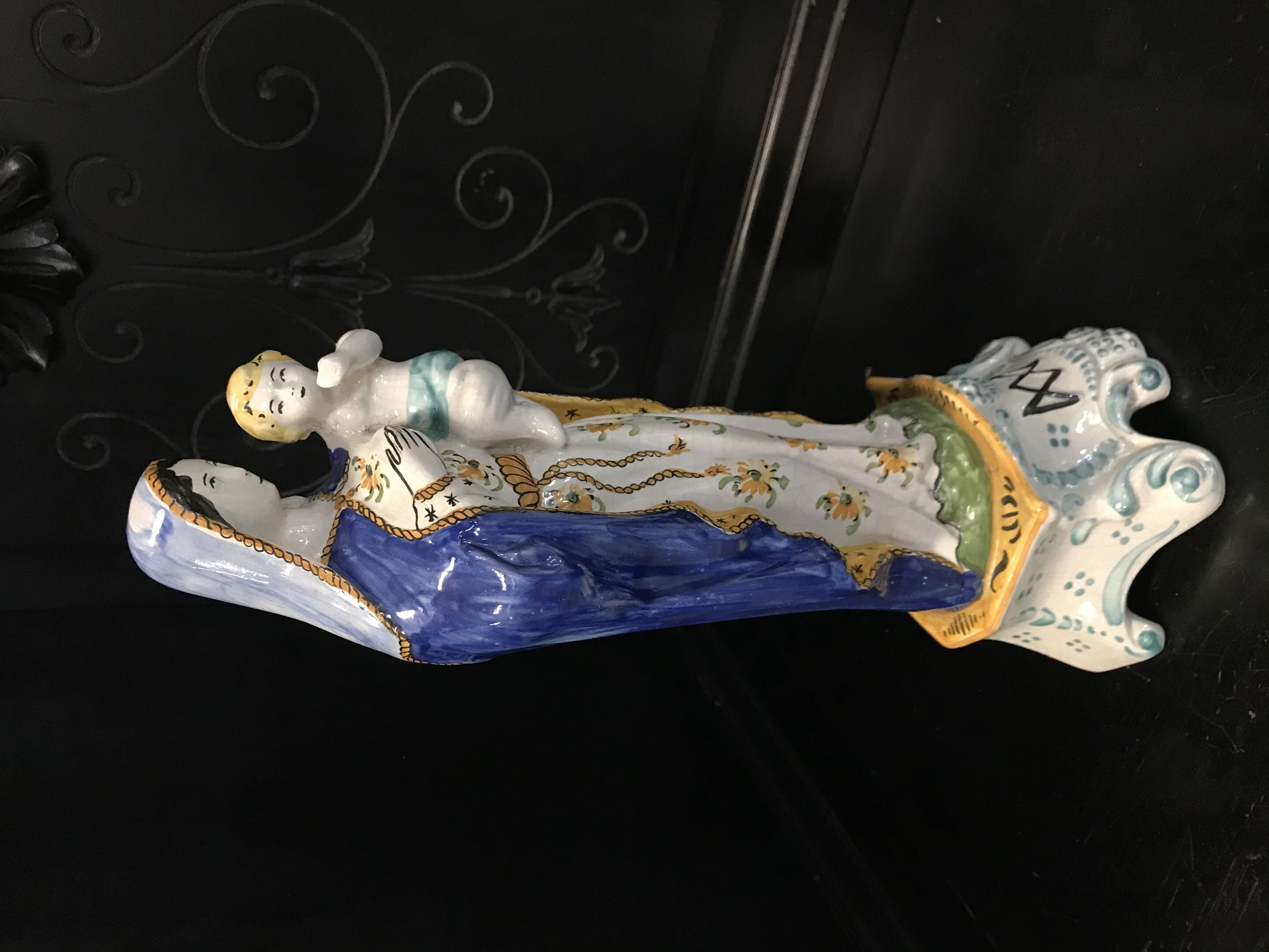 Virgin and child in earthenware of quimper early twentieth century