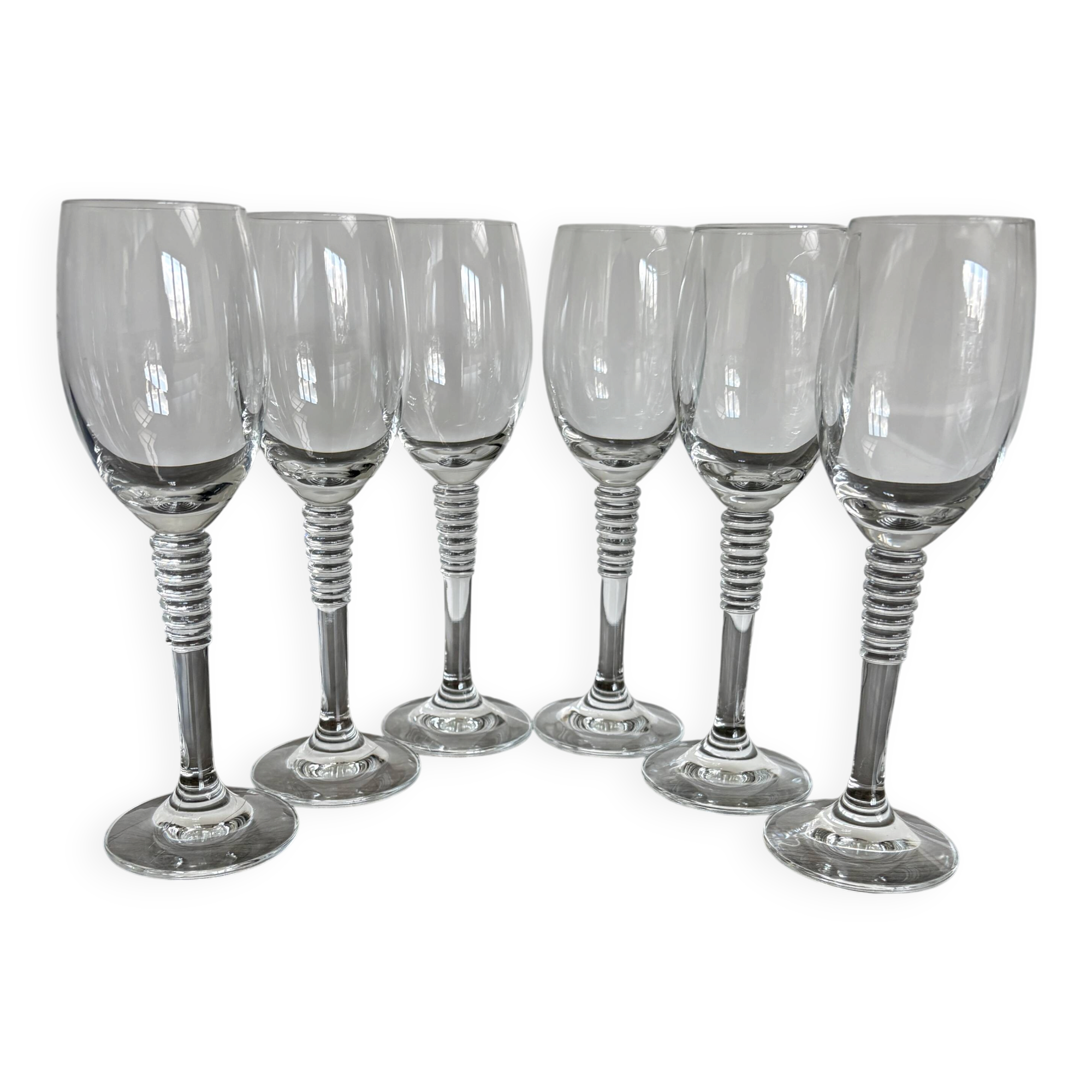 6 Vintage Ribbed Stem Crystal Glasses