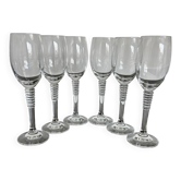 6 Vintage Ribbed Stem Crystal Glasses