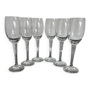 6 Vintage Ribbed Stem Crystal Glasses