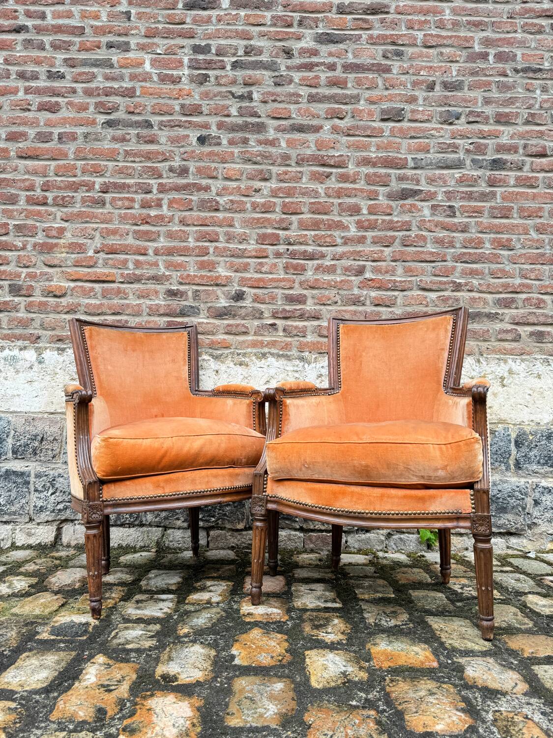 Pair Of Bergères Trapeze Backrest In Walnut Louis XVI XVIII Eme Century