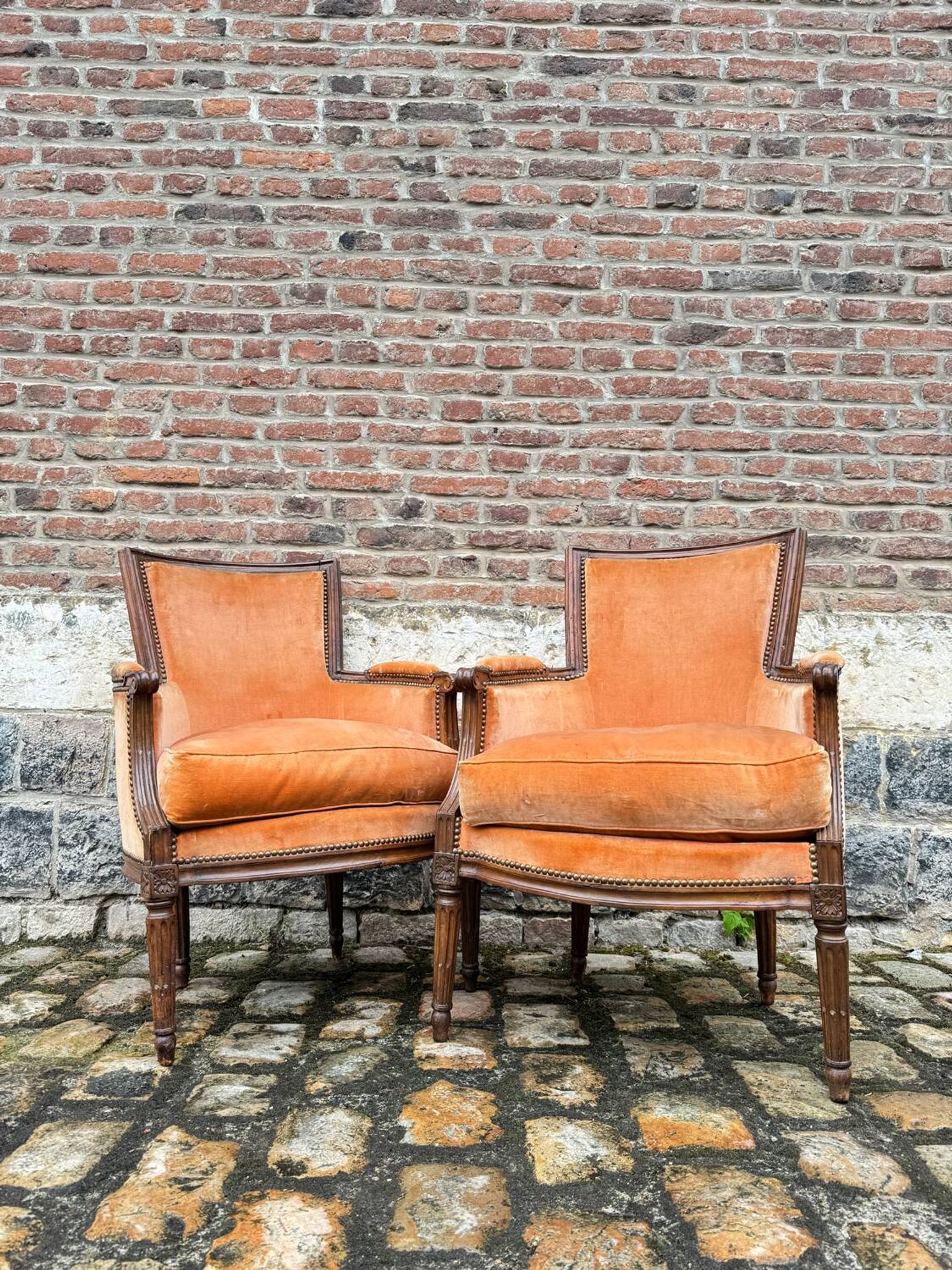 Pair Of Bergères Trapeze Backrest In Walnut Louis XVI XVIII Eme Century