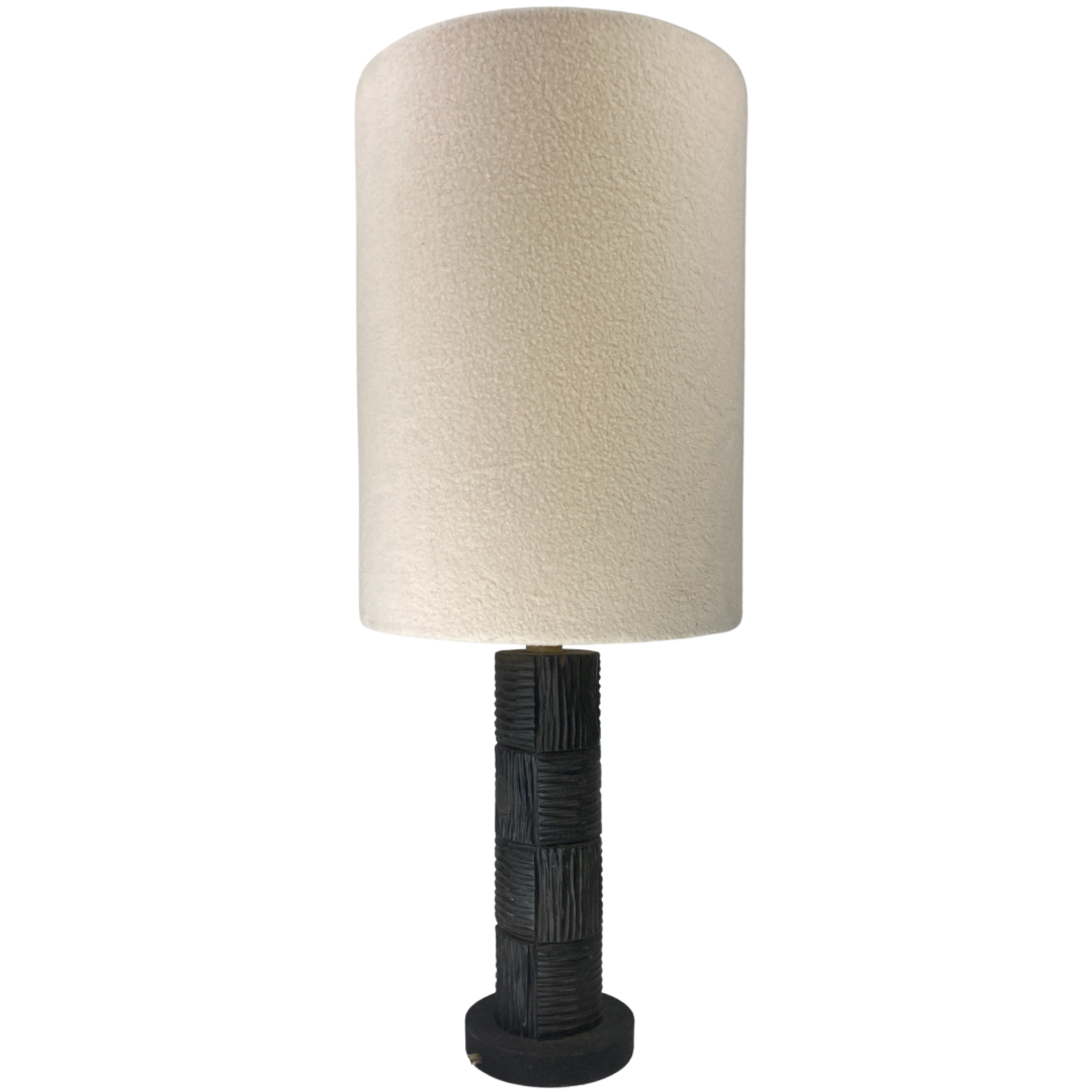 Midcentury brutalist bakelite table lamp, bouclé shade 1960s