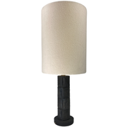 Midcentury brutalist bakelite table lamp, bouclé shade 1960s