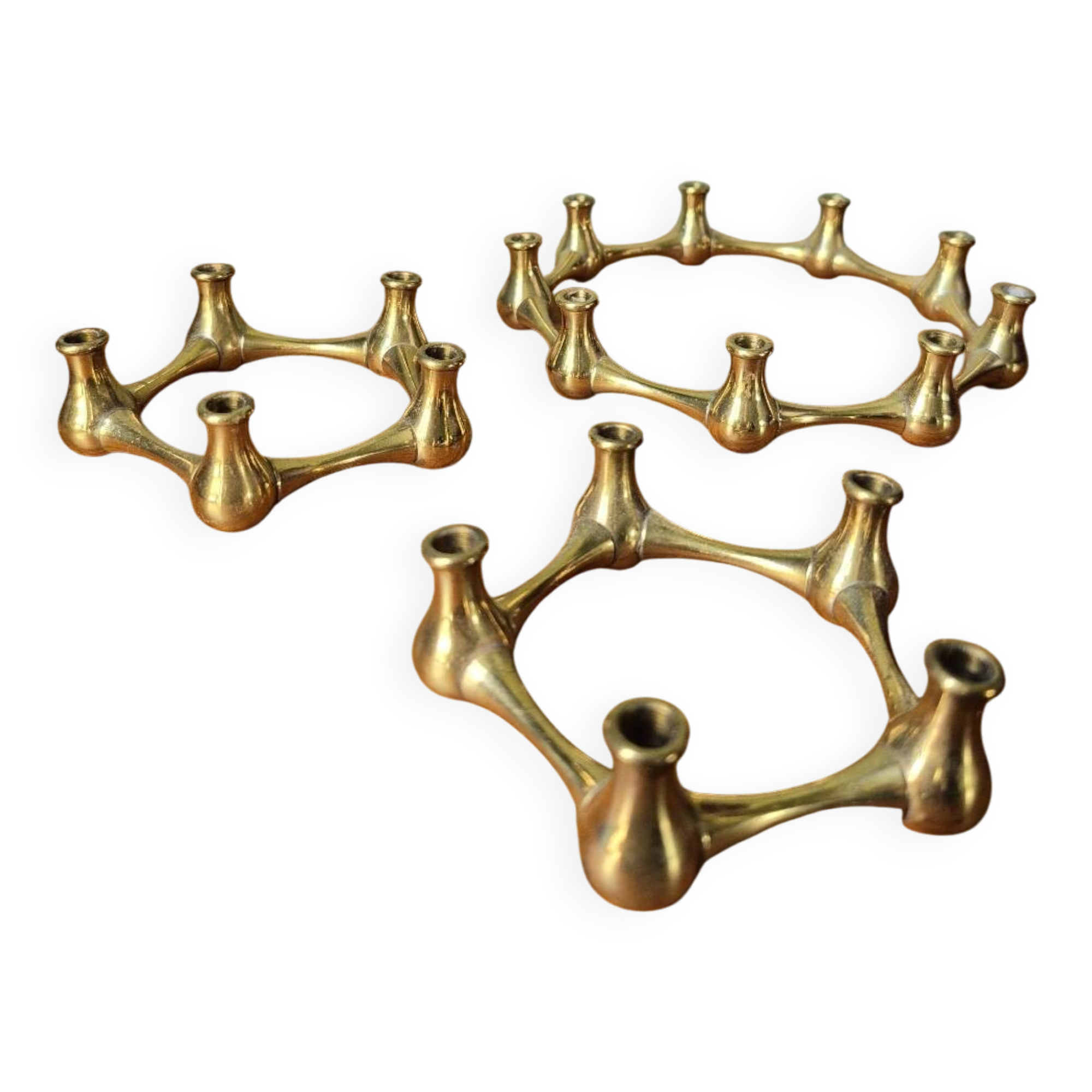 Vintage set 3 Danish Design brass candle holder by Jens Quistgaard