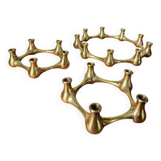 Vintage set 3 Danish Design brass candle holder by Jens Quistgaard