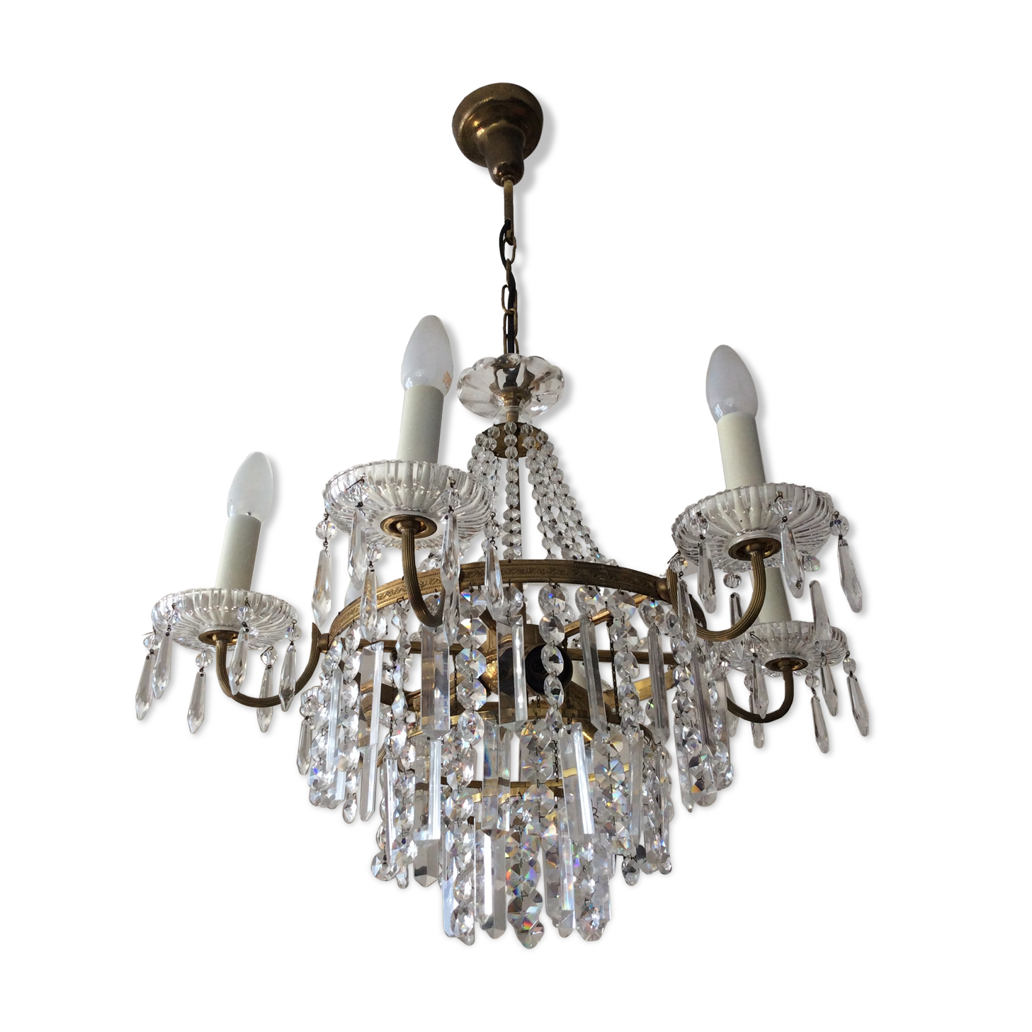 Old hot air balloon chandelier with crystal and bronze grapevines 9 fires