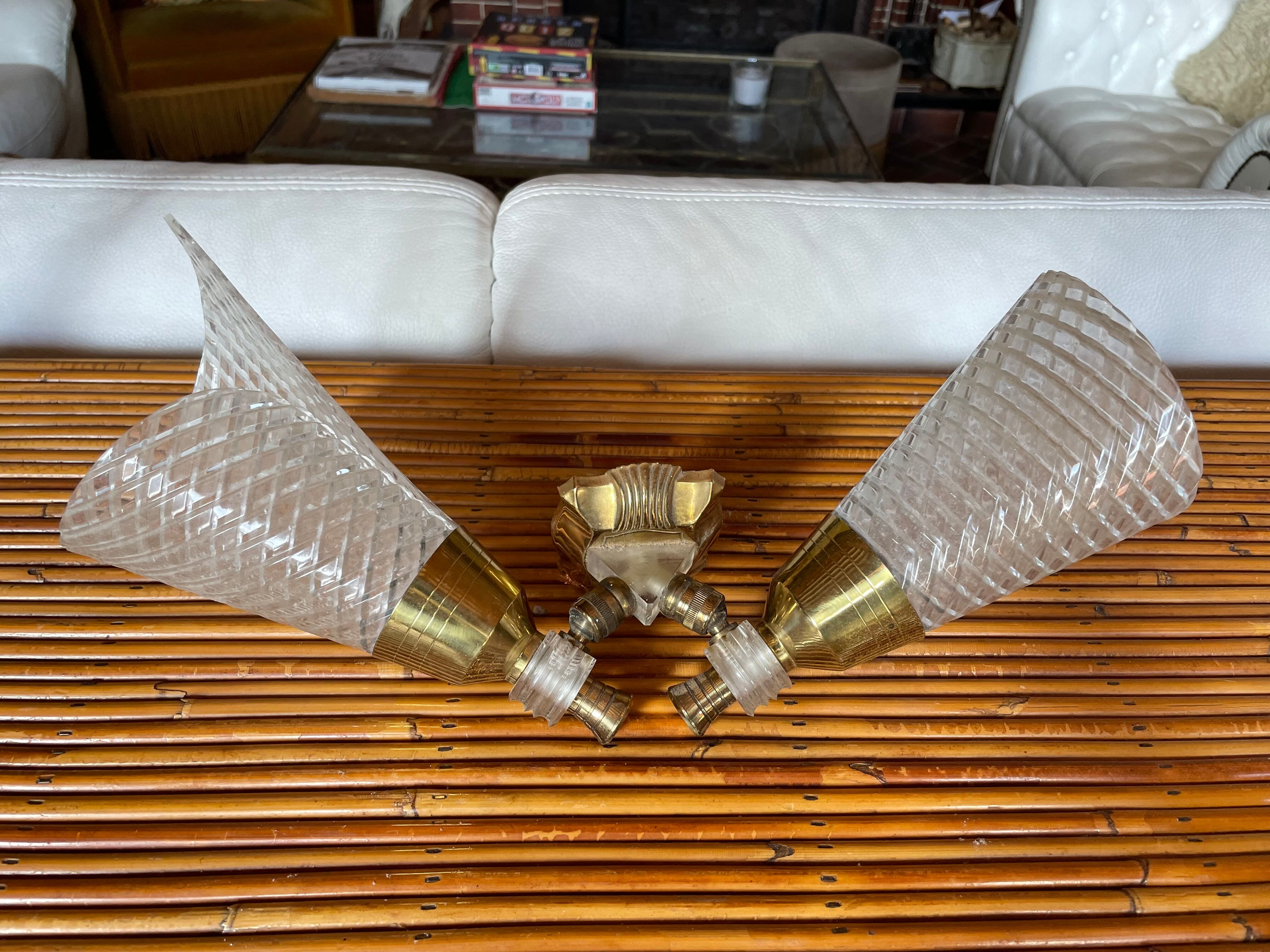 Pair of double sconces in brass 1950