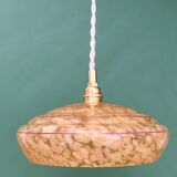 Vintage pendant lamp shade in yellow Clichy glass with red trim