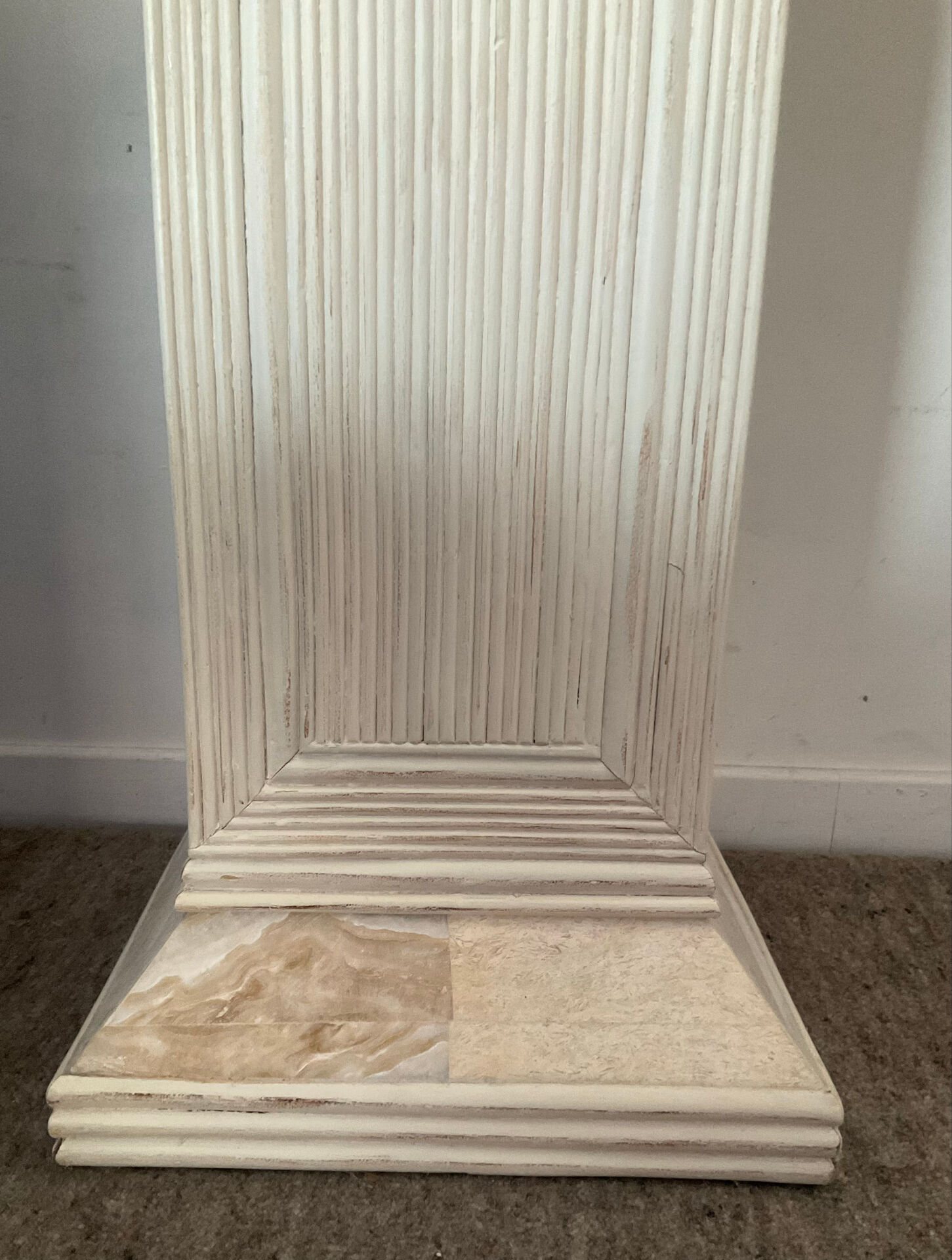 Console vintage en travertin, bois et verre