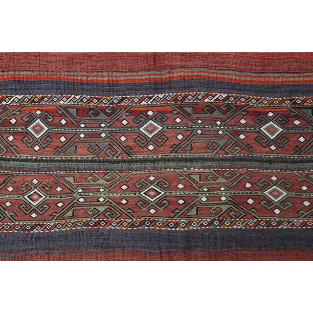 1970s Turkish hand-knotted wool cotton red kilim area rug 123x145