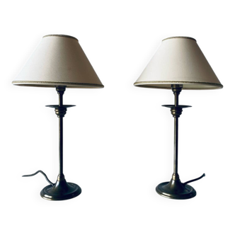 Pair of brass lamps