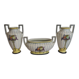 Planter with 2 art deco style slip vases