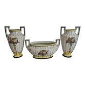 Planter with 2 art deco style slip vases