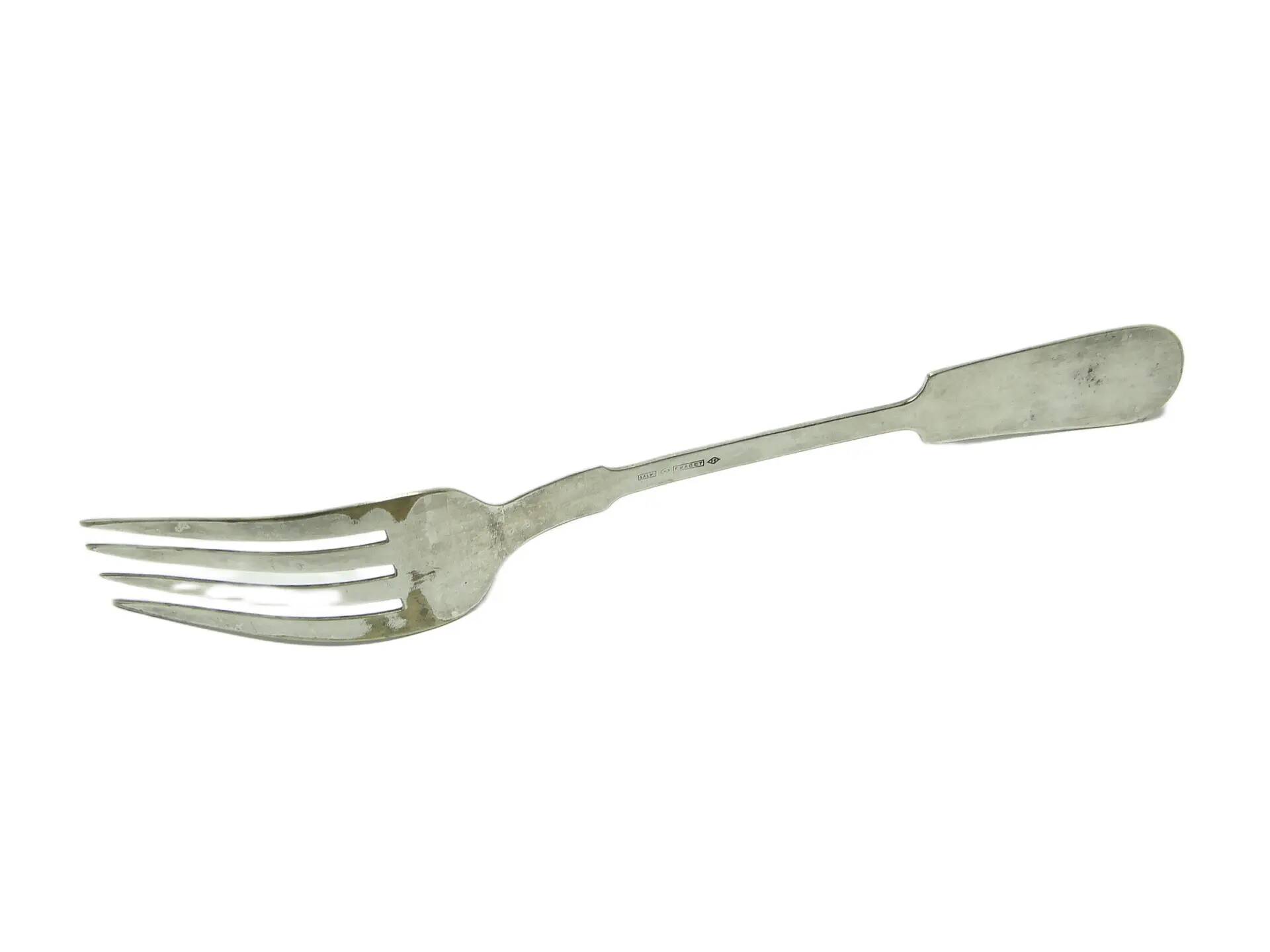 Art Deco dinner fork, silver-plated brass, Fraget, Poland, 1930s.