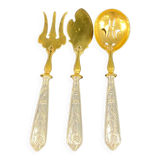 Suite of 3 dessert service elements with silver handles and sprinkler spoon