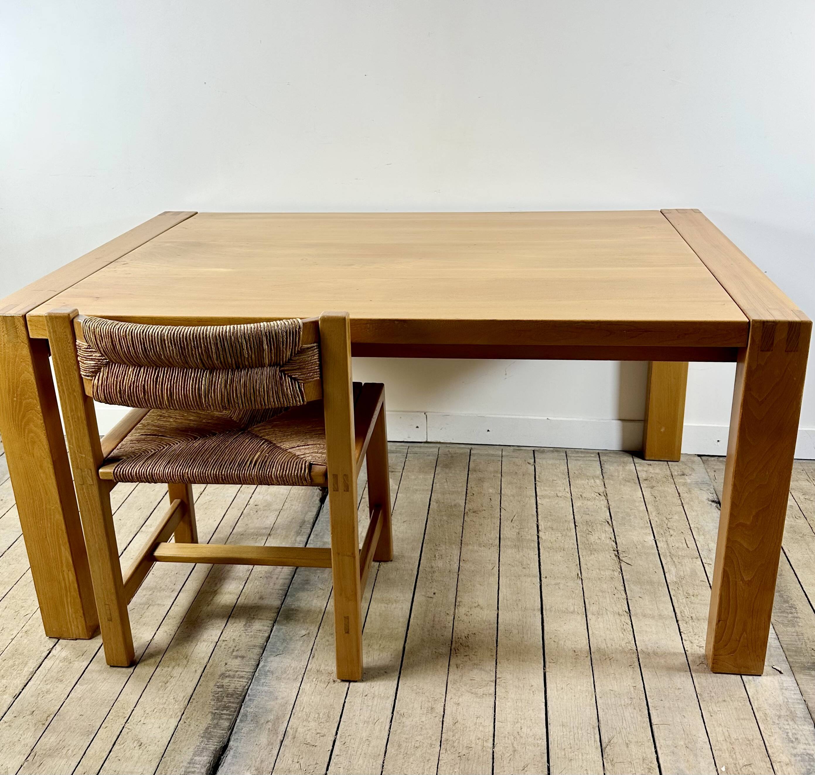 Set of 6 solid elm chairs by maison regain 1970.