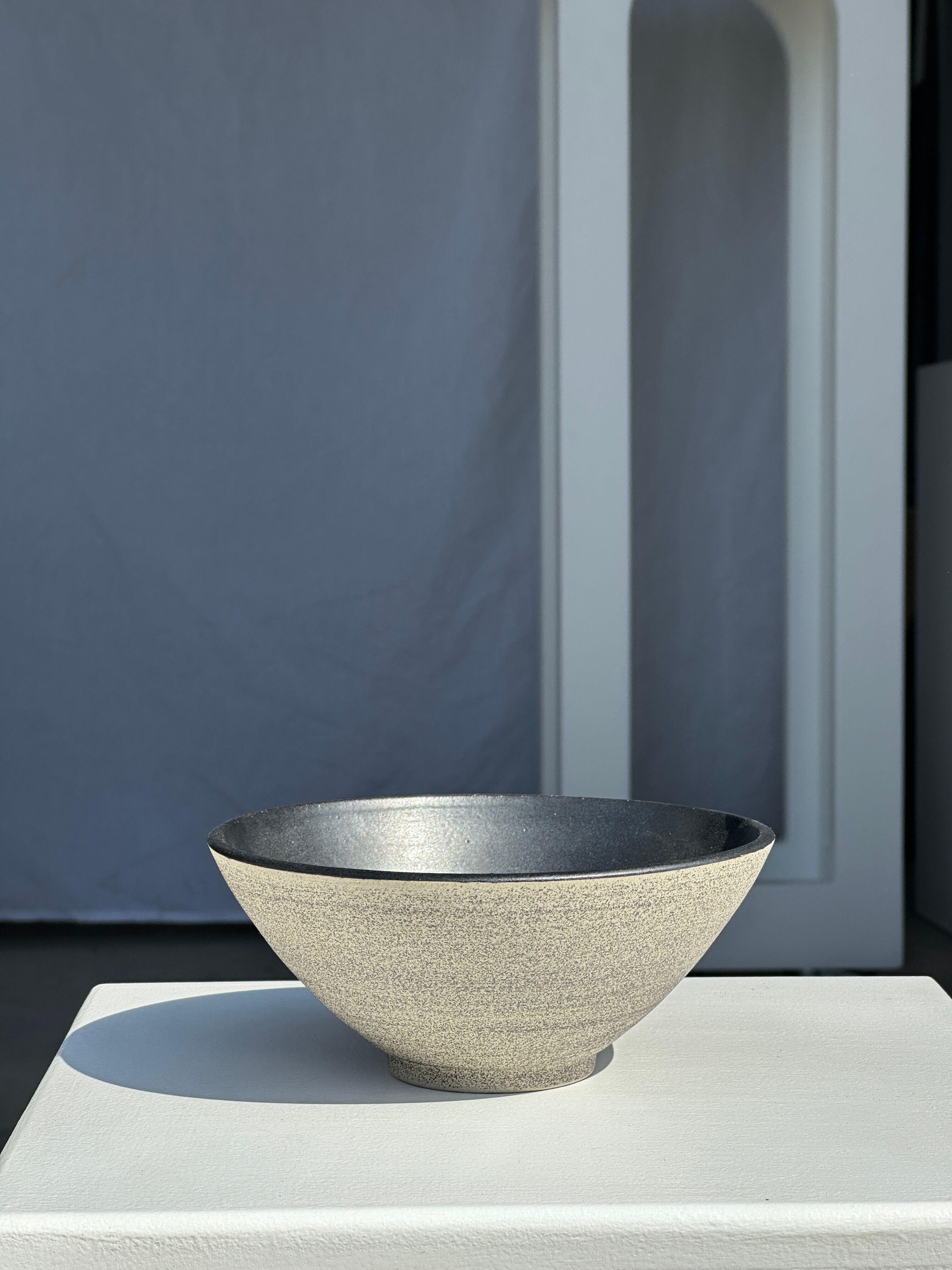 Duo of gray Indonesian ceramic bowls or salad bowls