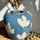 Magnificent Blue Glazed Ceramic Vase with White Plane Tree Leaves Decor