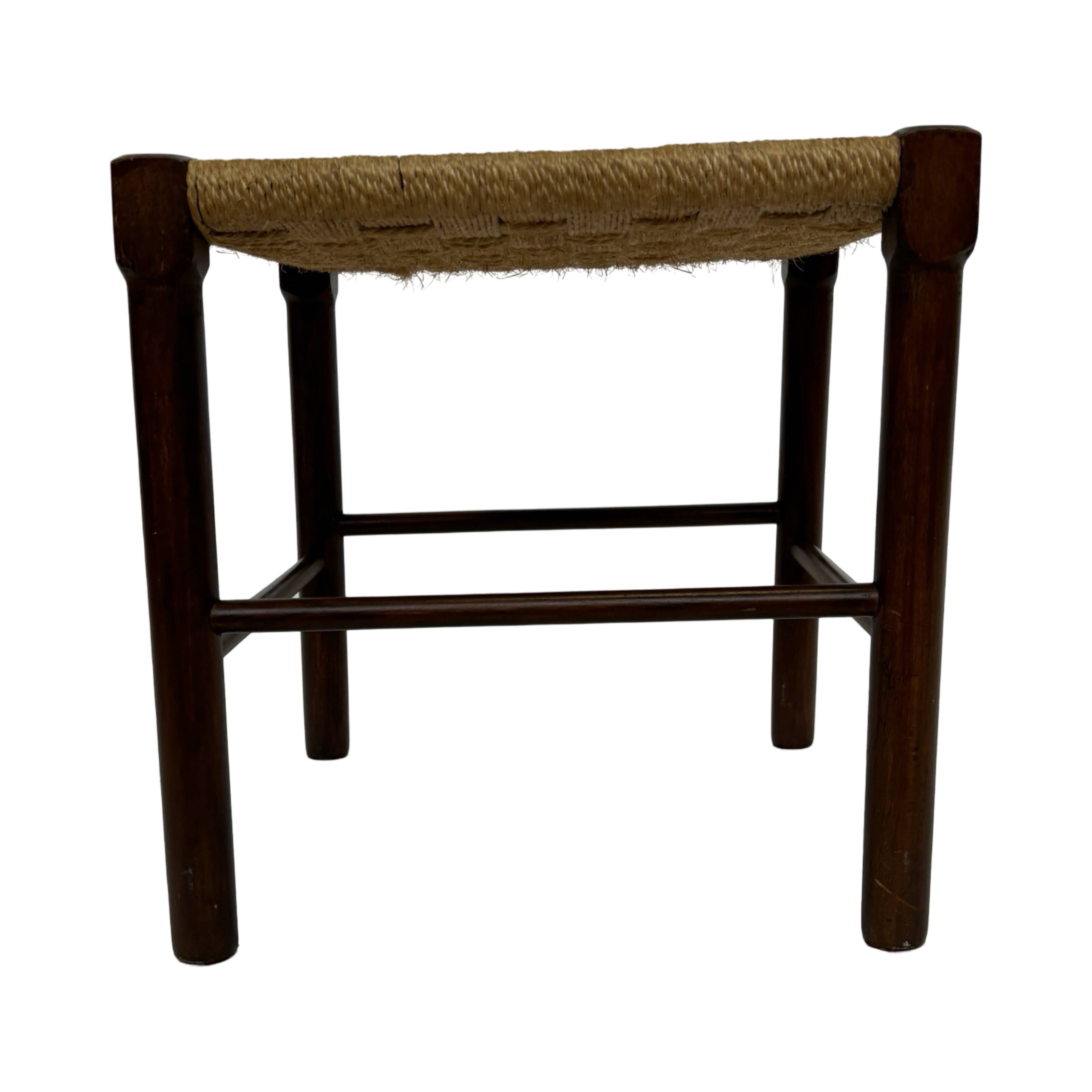 Vintage Wooden Stool With Rope Seat 60s Minimalist