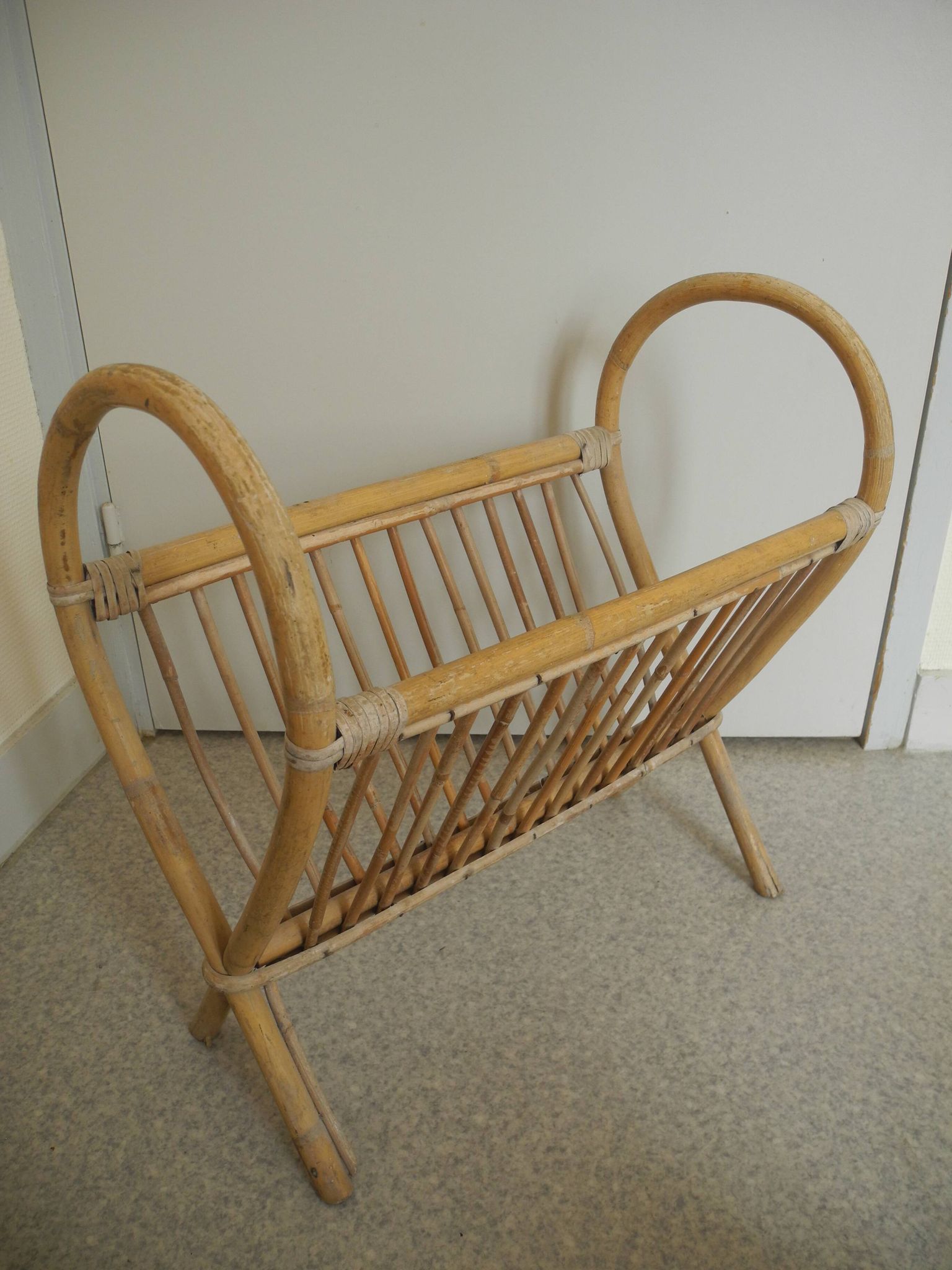 vintage rattan magazine rack
