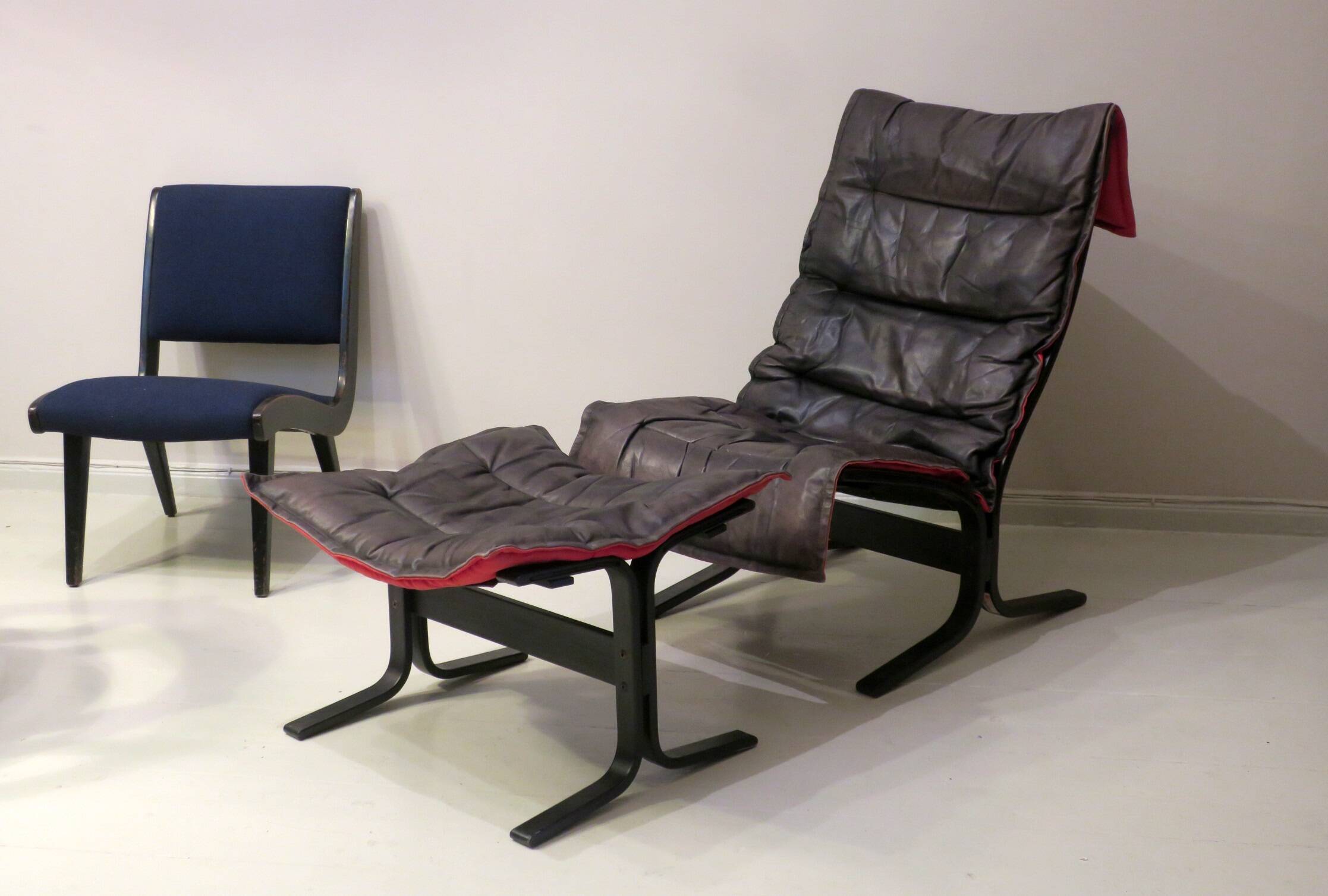 Ingmar Relling patinated leather lounge chair with ottoman, Norway 1960s