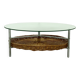 Round Coffee table with Rattan Magazine Rack and Glass Top 1960s