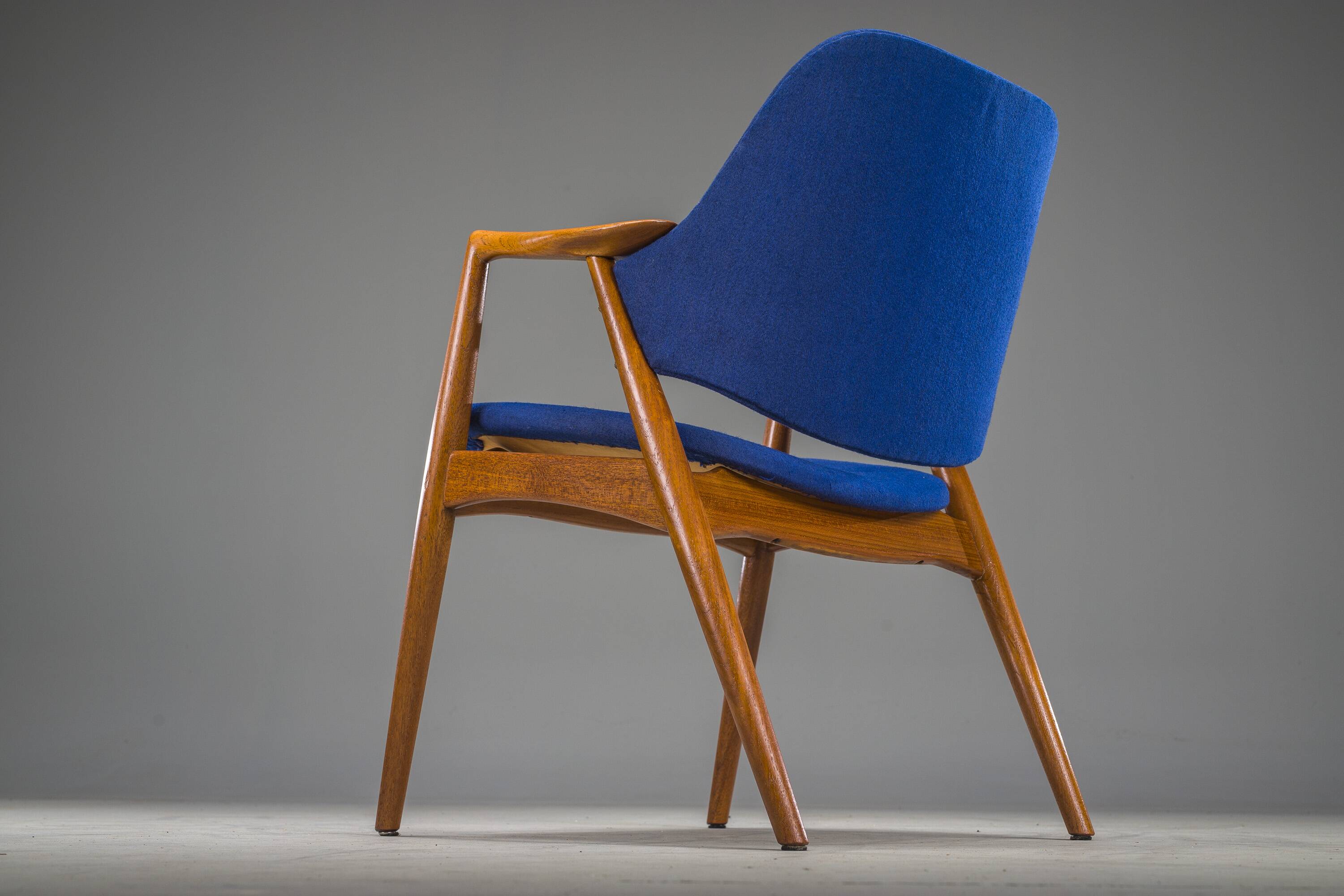Armchair in Blue and Teak by Alf Svensson for Dux, 1960s