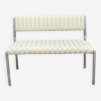 Banc Chrome Vert Dépouillé Années 1970 Hollywood Regency Moderniste Vintage