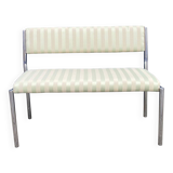 Chrome Bench Green Stripped 1970s Hollywood Regency Modernist Vintage