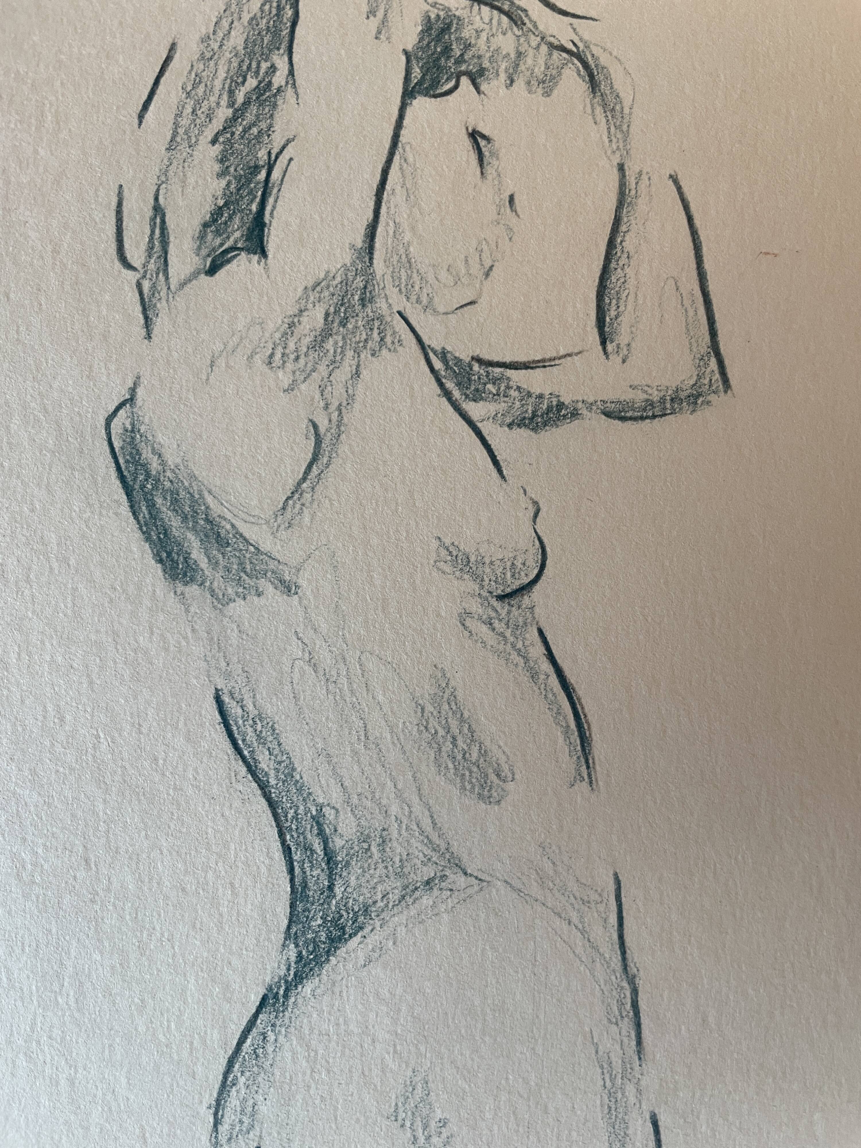 Tableau signé aquarelle portrait féminin « le lever »