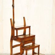 Victorian library chair, convertible, hardwood, leather, brass, circa 1880.
