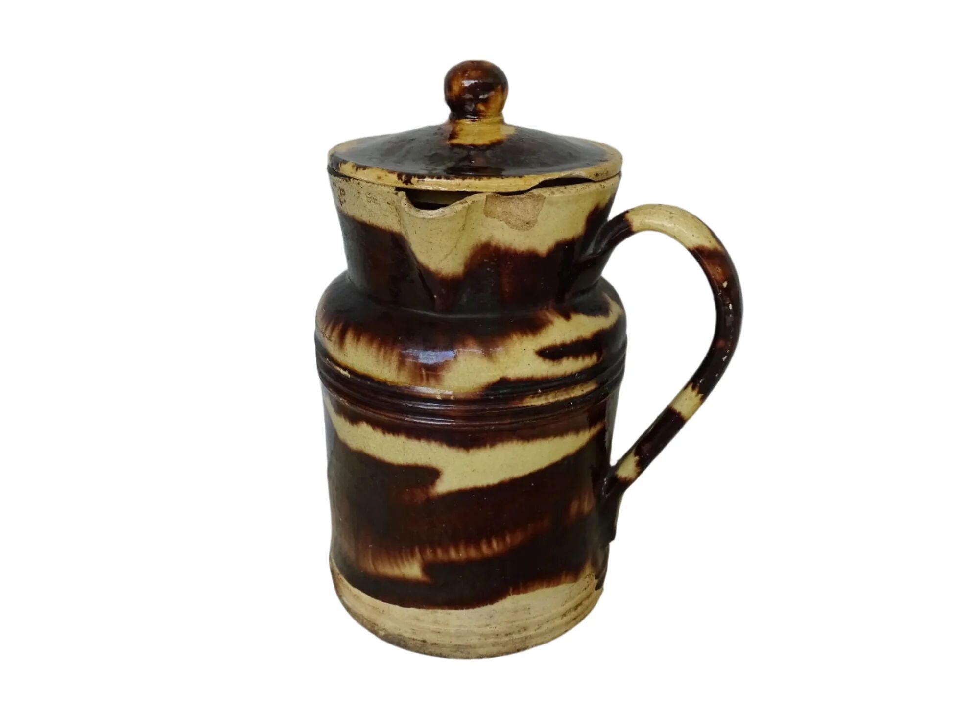 Pichet ancien en faïence française avec couvercle de Dieulefit