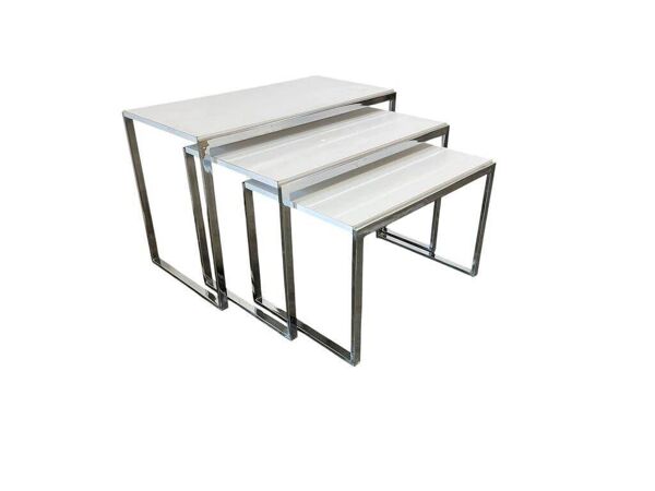 Ensemble de 3 tables gigognes vintage / tables d'appoint en chrome/marbre