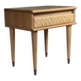 Vintage oak and rattan bedside table