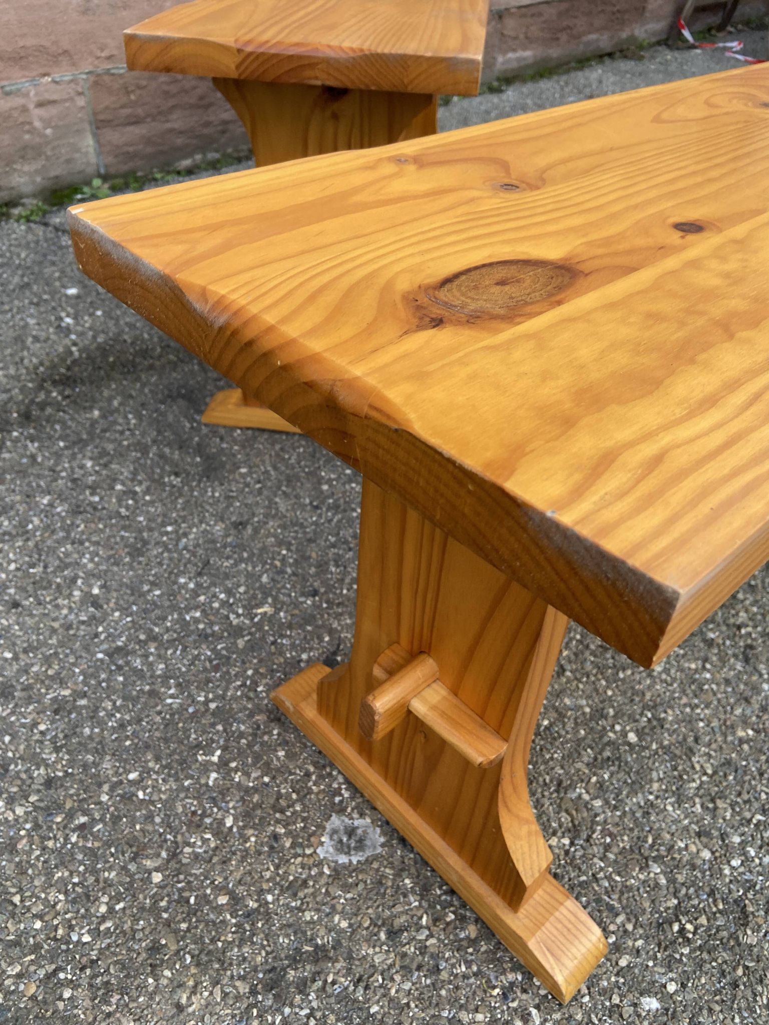 Vintage Scandinavian pine dining set, 1980s table and benches